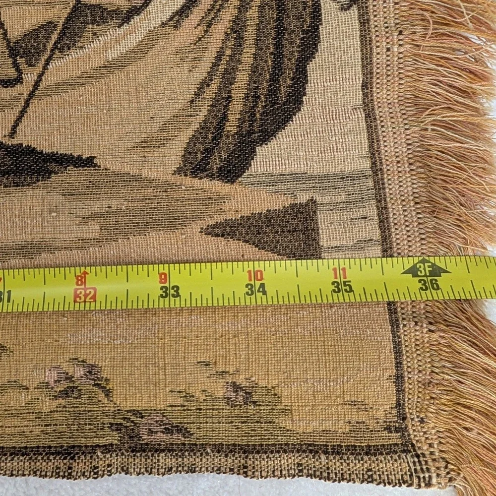 Vintage Belgium Woven Tapestry Venetian Courtyard Scene Fringed Wall Art